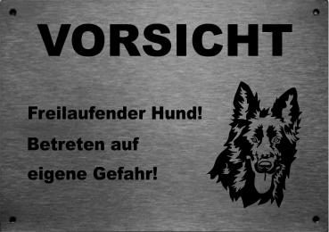 Edelstahl Hundeschild Altdeutscher Schäferhund VORSICHT Freilaufender Hund! Betreten auf eigene Gefahr!